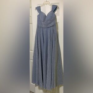 NWT Blue Silver/White Metallic Size 6 Gown Bridesmaid A-Line